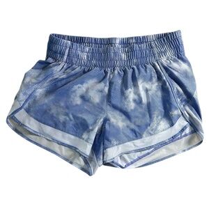 Athleta Mesh Racer Run Shorts 4” Blue Cloud Zip Pocket Womens Size XS Active